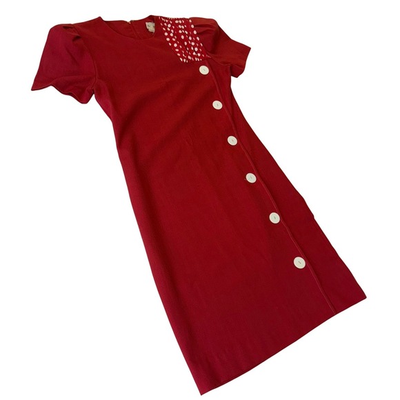 Patty O'Neil Vintage 60s Red Polka Dot Button Front Shift Dress Minnie Mouse - Picture 5 of 15
